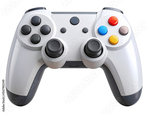 3D Render of Gray and White Game Controller with Dual Analog Sticks,