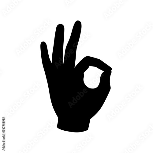 Silhouette hand gesturing perfect approval, indicating success and satisfaction with universal okay symbol. Isolated on white background.