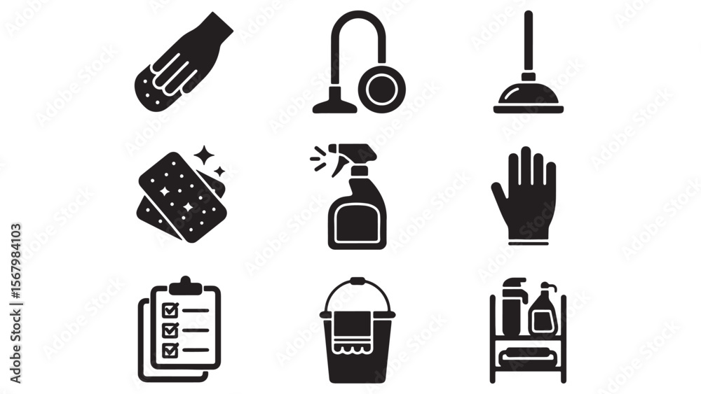 Obraz premium Cleaning Service Icons Vector Set for Websites and Apps