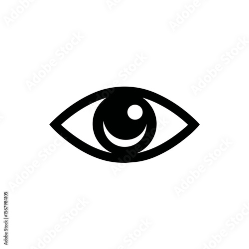 A stylized black and white graphic depicts a single human eye, with a curved line resembling a smile replacing the lower eyelid.