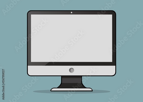 Modern flat design computer monitor with blank screen on a teal background