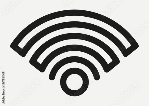 Abstract black and white wifi signal icon with radiating waves and a central circle