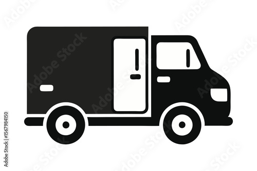 Fast shipping delivery truck silhouette on white background