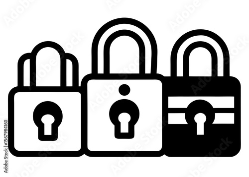 Three black and white padlock icons representing security and protection