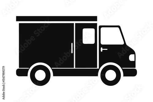 Delivery truck icon black silhouette line art vector illustration with a white background