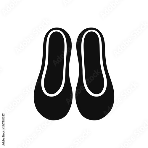 A minimalist graphic of two black slipper shoes, set against a clean white background, emphasizes simplicity and contemporary style in design.