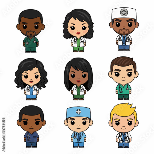 set of funny cartoon doctor