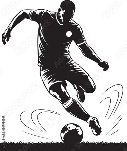 High Contrast Soccer Player Kicking Ball