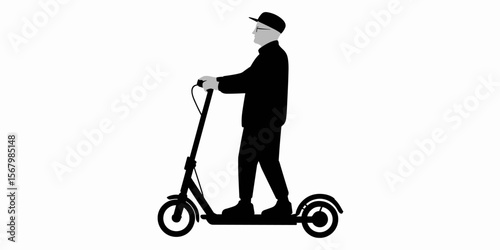 Senior man riding electric scooter, older male with mobility aid, active lifestyle, transportation