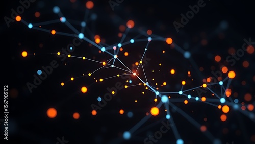 Futuristic data visualization with glowing nodes, illustrating advanced technology and connectivity.