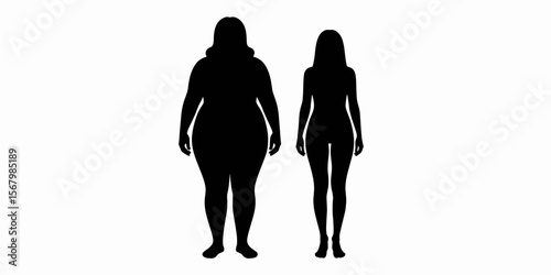 Woman body shape silhouettes: overweight and slim adult women comparison
