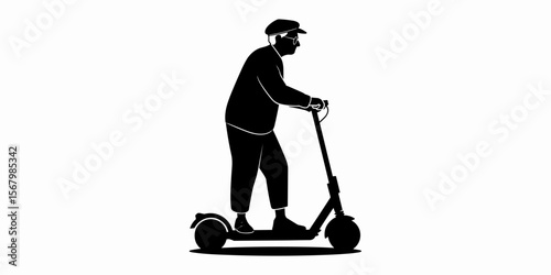 Senior man on electric scooter, active lifestyle, older adult transportation, one person