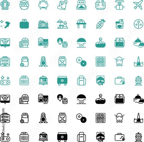Travel icons collection luggage airplane