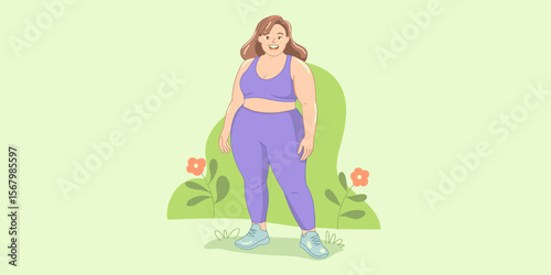 Plus size woman exercising, active lifestyle in 20s, athletic, body positive vector