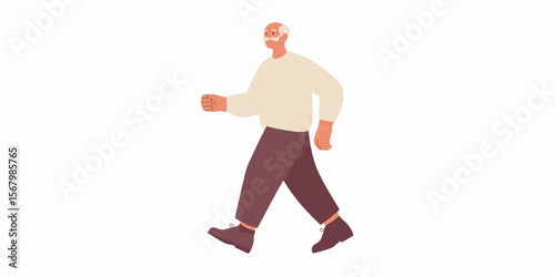 Senior man walking, exercising, healthy lifestyle, older person, vector illustration