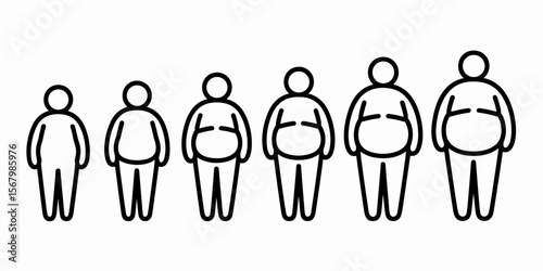 Overweight progression, increasing body weight icons, plus size, health concept