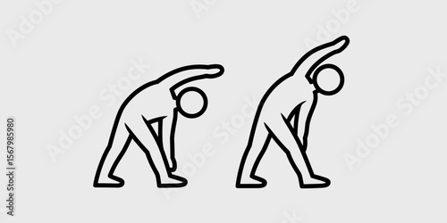 Two stick figures stretching, side bends exercise, wellness, fitness, healthy lifestyle, workout