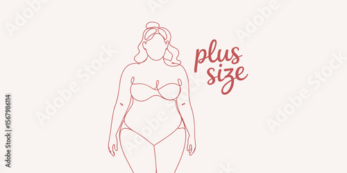 Plus size woman in lingerie vector art, body positivity illustration