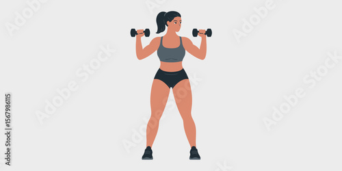 Woman lifting weights, dumbbell workout, gym exercise, fitness illustration