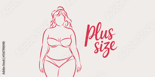 Plus size woman line art: body positive, curvy figure drawing illustration