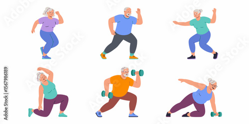 Seniors exercising, older adults fitness training, healthy lifestyle, active seniors