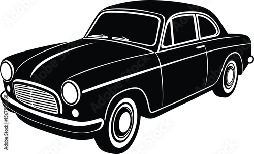 Black and white classic car vector illustration for luxury auto transport, iconic, symbol, automotive, premium, elegance