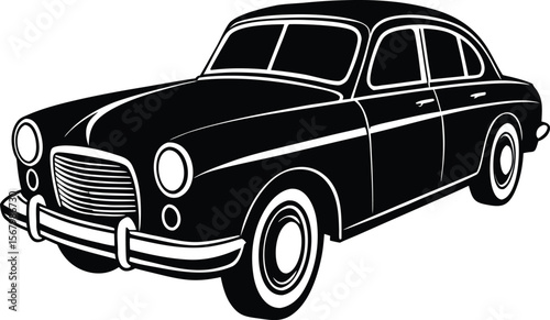 Retro black and white vector illustration of a classic old motor car, antique car, retro car, minimalist, elegant car, heritage car