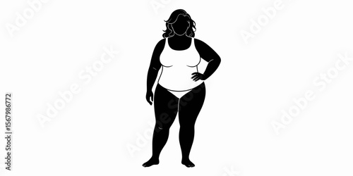 Plus-size woman in swimsuit, body positivity, confidence, healthy lifestyle, vector illustration