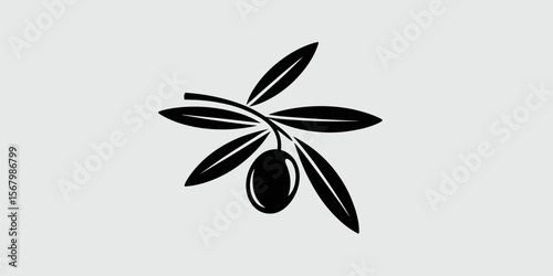 Olive branch vector illustration with leaves and fruit, food ingredient icon