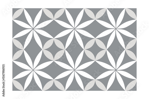 Geometric floral pattern in light gray on a medium gray with a border seamless flower