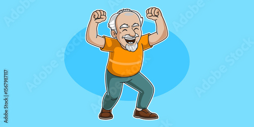 Excited senior man celebrating success, happy older male vector illustration