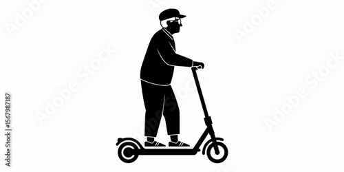 Senior man riding electric scooter, one person, elderly lifestyle, vector