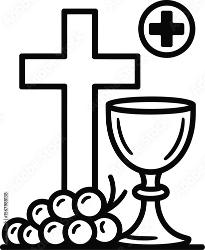 Christian eucharist communion cross grapes chalice vector illustration religious symbol drawing design