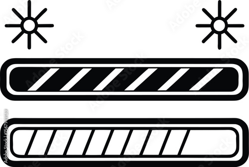 Black and white vector illustration set of film arrows, racing flags, and cinema star icons for movie and action concepts, frame, theater, production, industry, scene