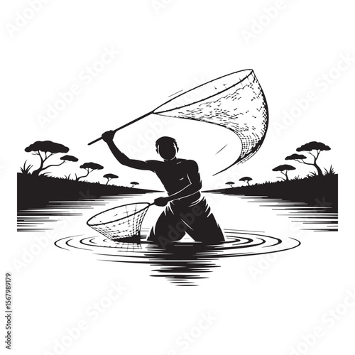 Surfing the web: a fun vector cartoon illustration of a surfer woman's silhouette catching a summer ocean wave