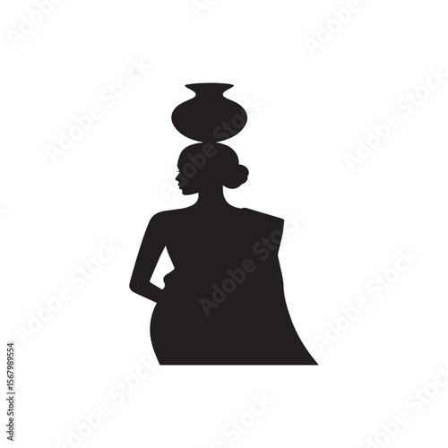 Relaxed woman silhouette meditating in a lotus yoga pose vector illustration