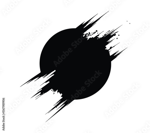 Set of black brush stroke and ink splatter shapes. Hand-drawn graffiti style symbols, including a distressed zen enso circle On White Background
