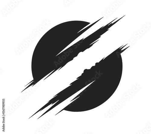 Set of black brush stroke and ink splatter shapes. Hand-drawn graffiti style symbols, including a distressed zen enso circle On White Background

