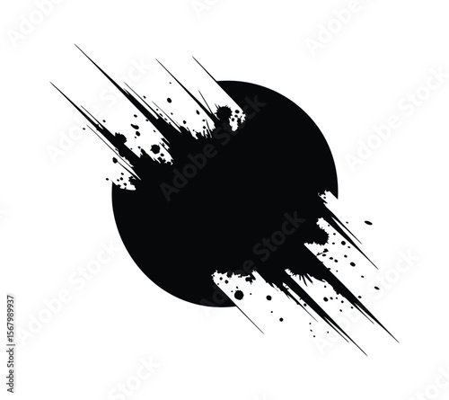 Set of black brush stroke and ink splatter shapes. Hand-drawn graffiti style symbols, including a distressed zen enso circle On White Background
