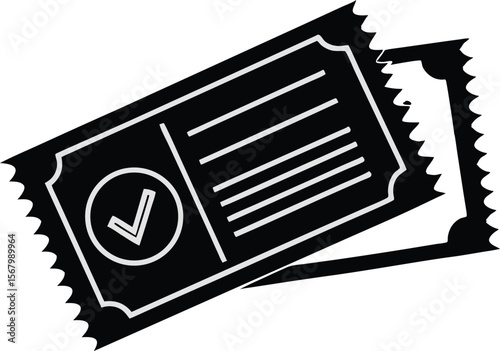 Black and white check marked movie admission theatre ticket symbol vector illustration