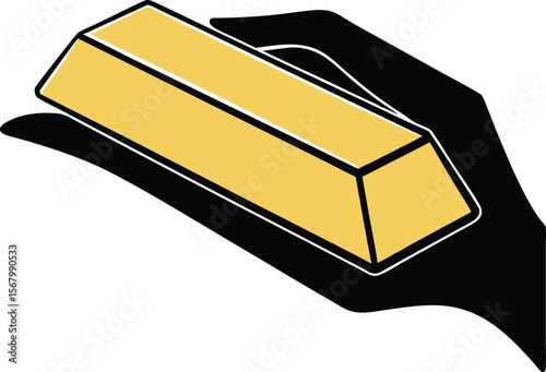 Black hand holding a gold bar financial wealth concept silhouette black vector illustration