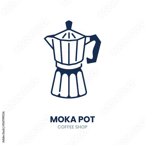 Moka pot icon. moka, pot, coffee, espresso, stovetop, brewer, metal, caffeine. Vector Icon Illustration