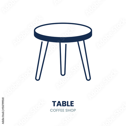 Table icon. coffee, furniture, cafe, wood, interior, lowtable, decor, seating. Vector Icon Illustration