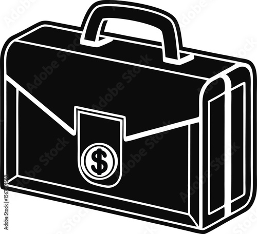 Black and white briefcase icon with dollar sign emblem design vector illustration