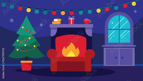 A Room Alive with Christmas Spirit Featuring a Crackling Fire and a Tall Tree