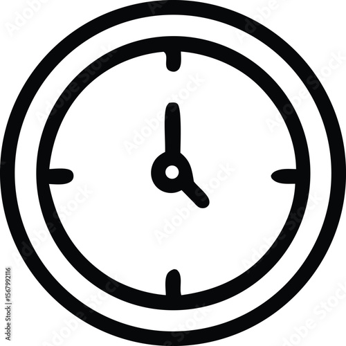 Simple black and white line drawing of a clock face with hour and minute hands indicating approximately ten past ten