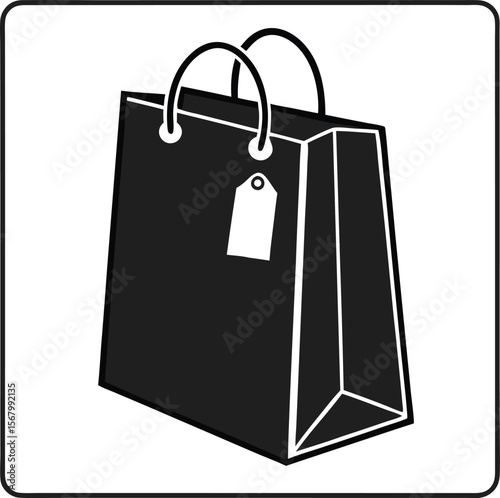 Shopping bag icon in black and white a simple graphic vector illustration