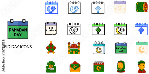 Eid Day simple concept 24 color icons set .Vector illustration.