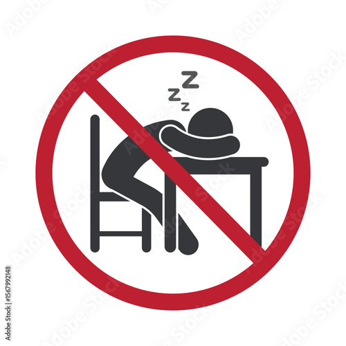Isolated prohibition sign no sleeping allowed in classrooms or workplace, symbolizing discipline, productivity, and professional behavior