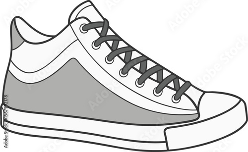 Cool low top sneaker shoe with gray accents and dark laces silhouette black vector illustration